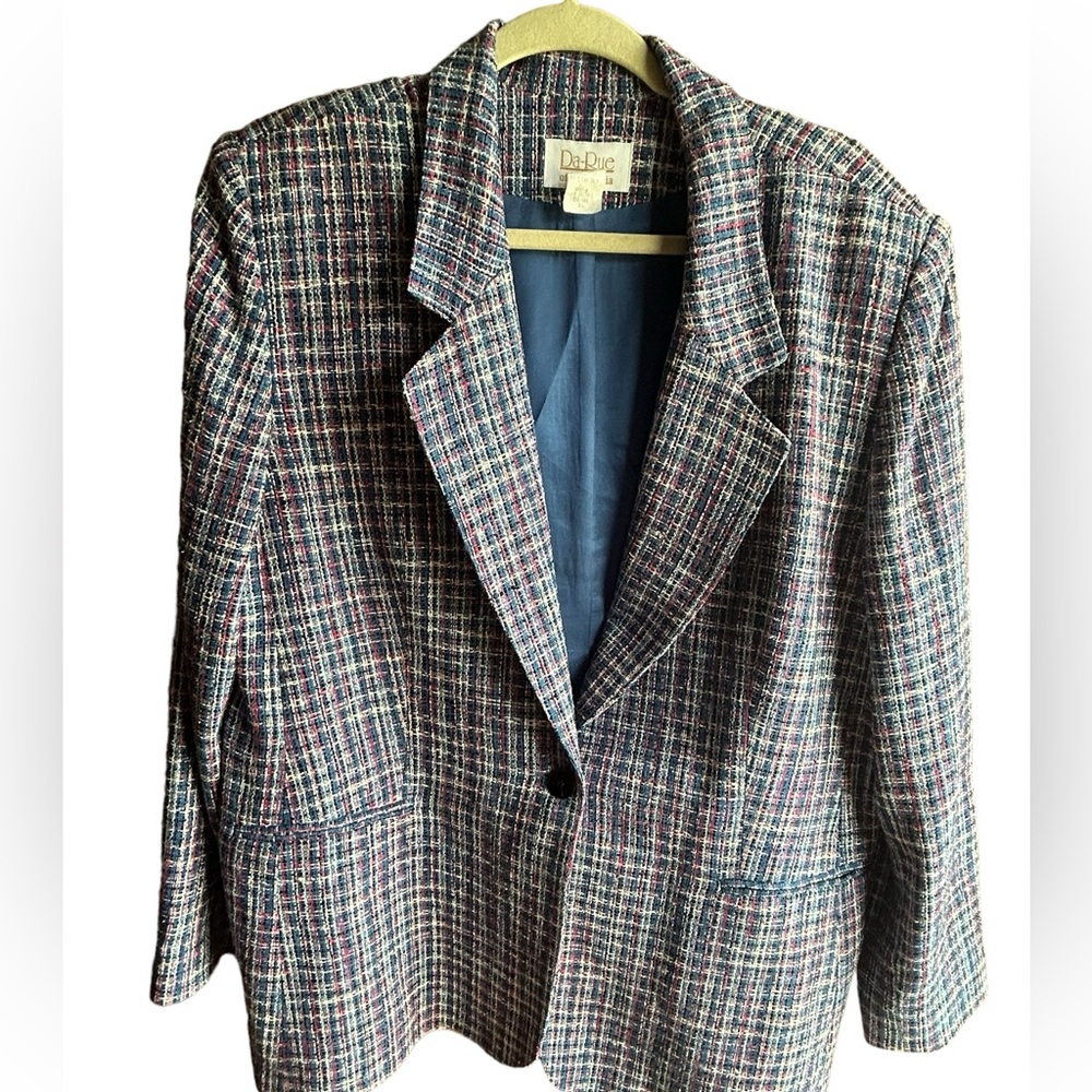 Vintage Paul Jeffrey for Da-Rue Colorful 100% Silk Tweed Blazer Jacket Size XL